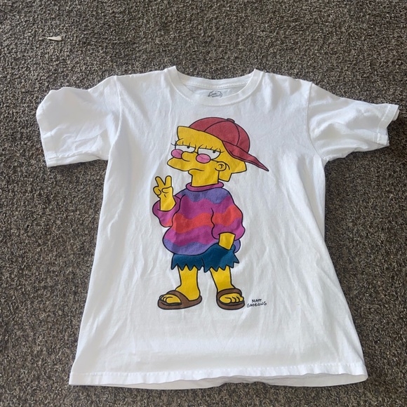 White Graphic Tee with Cartoon Design - Picture 1 of 4